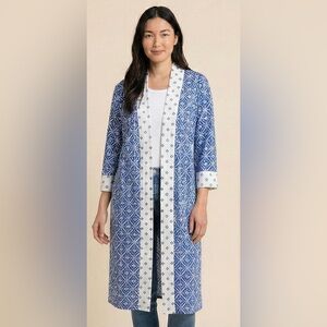 FN By Flora Nikrooz Blue & White Geometric Print Robe Duster Size Small